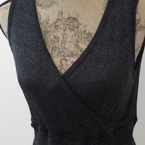 Cache crop metalic v neck faux wrap sweater